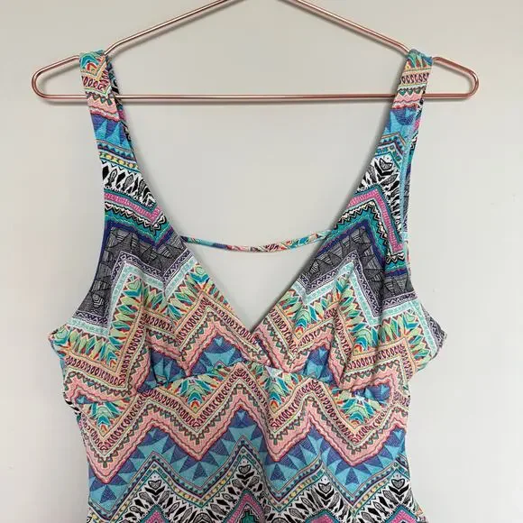 Liz Claiborne Womens One Piece Swimsuit 14 Curvy Colorful Beach Summer Vacation - Picture 2 of 6